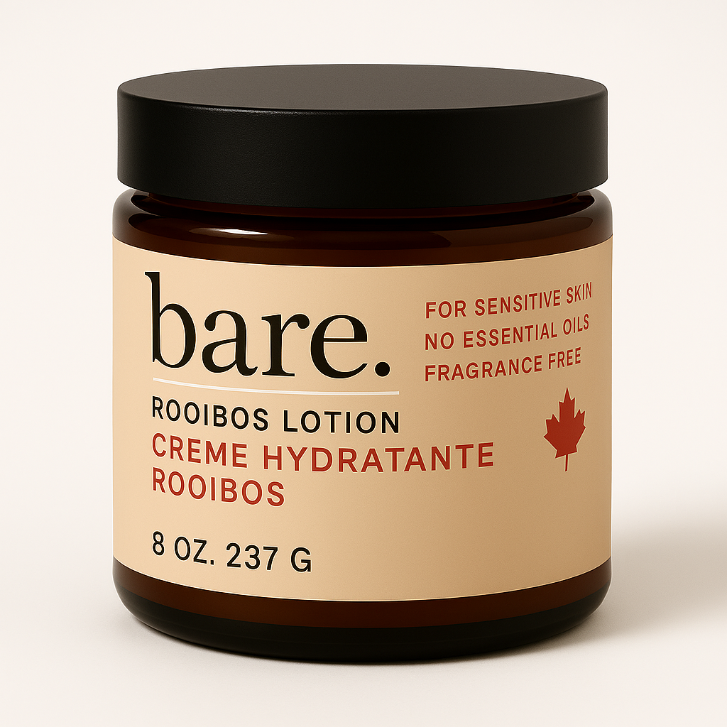 Jar of 'bare' rooibos lotion on a white background