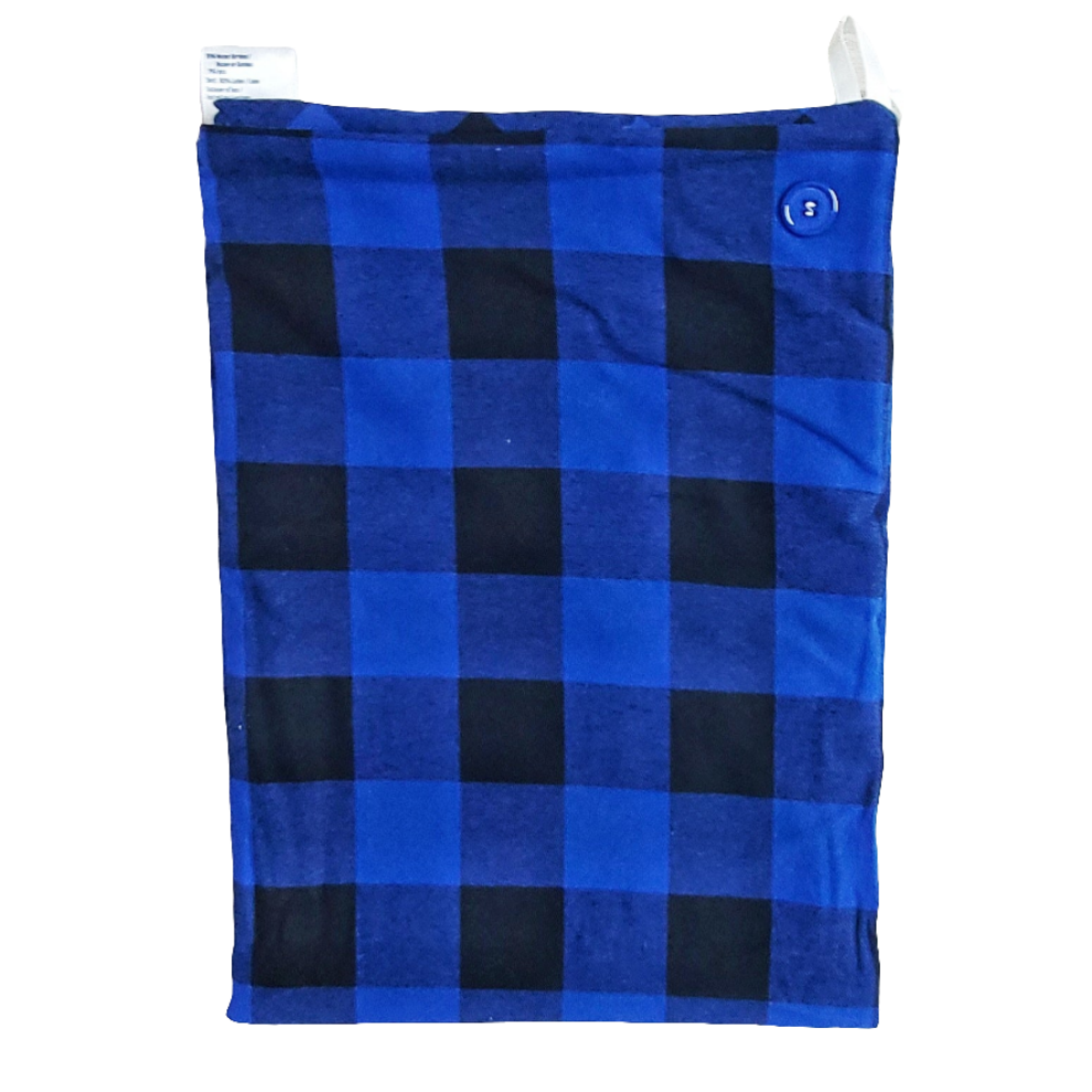 Hands Free goodnight towel in 2inch blue and black plaid