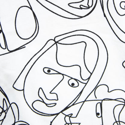 Black line faces on a white background