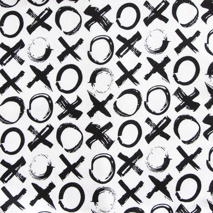 Oneberrie Hair Wrap Towel fabric close-up in bold black brushstroke XO Love You More print on white
