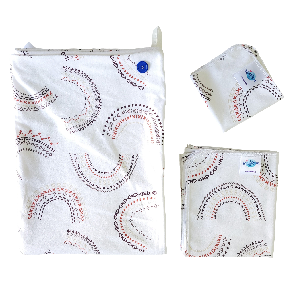Rainbow geometric print in wood neutral colors in the bath bundle