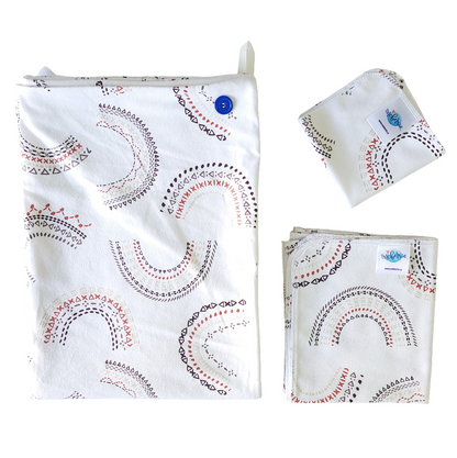 Rainbow geometric print in wood neutral colors in the bath bundle