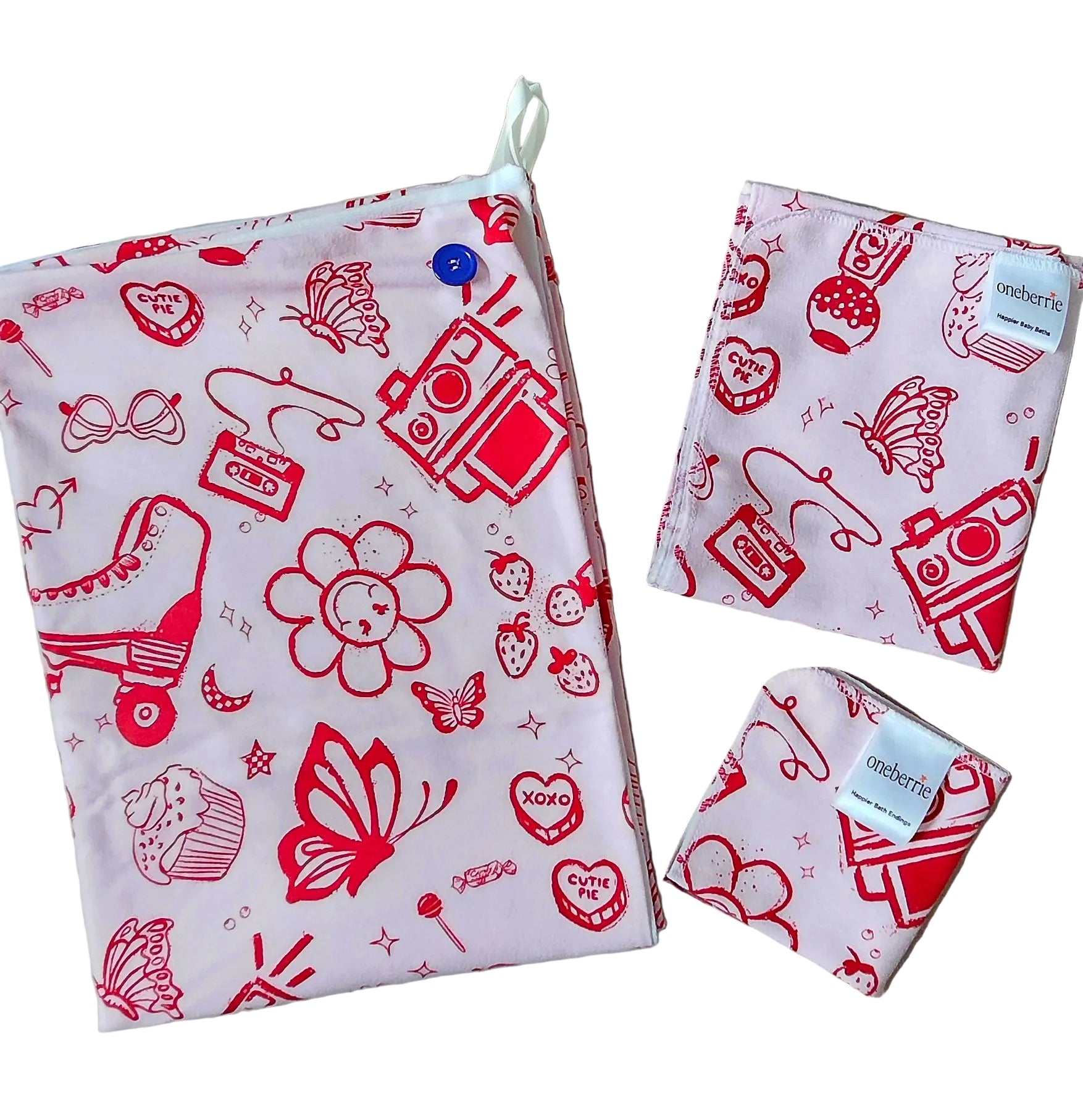 Set of pink lady bundle with red illustrations on a pink background