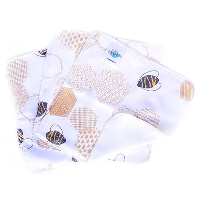 Honeycomb print - gold honeycombs with a black bees on a white background 