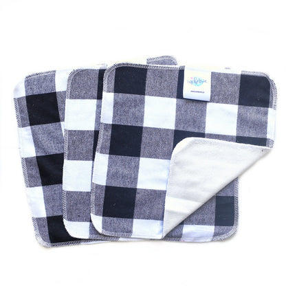 white and black plaid washcloths