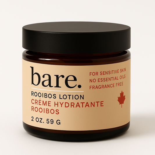 Jar of 'bare' rooibos lotion on a white background